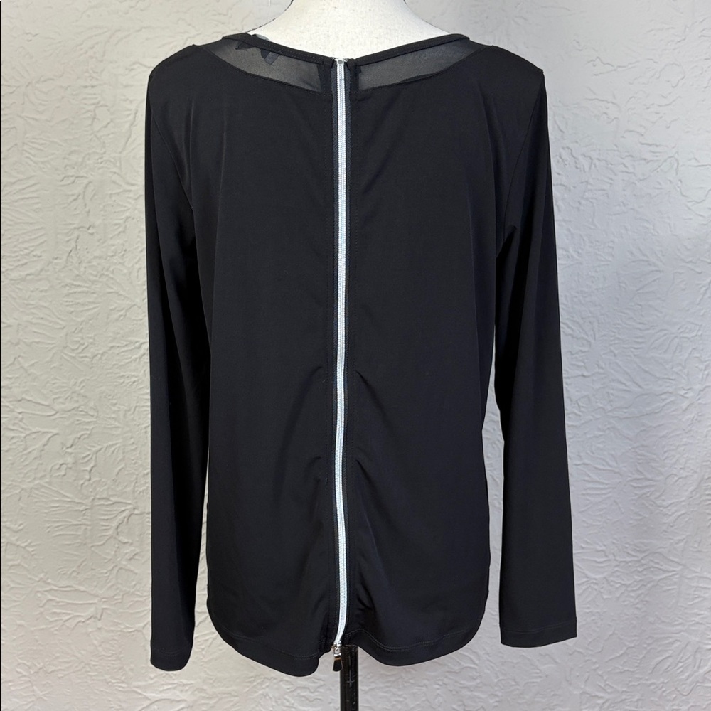 Anatomie Womens Back Zip Mesh V Neck Top Black Long Sleeve Athleisure Small - Picture 2 of 7